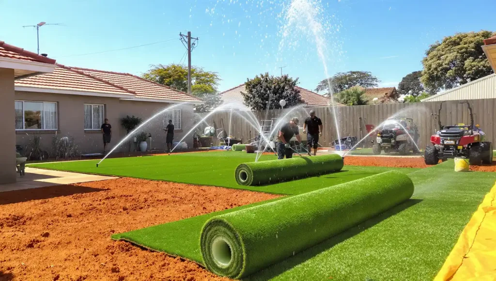 Freshly installed instant lawn with vibrant green grass creating a beautiful residential landscape in Bulawayo.