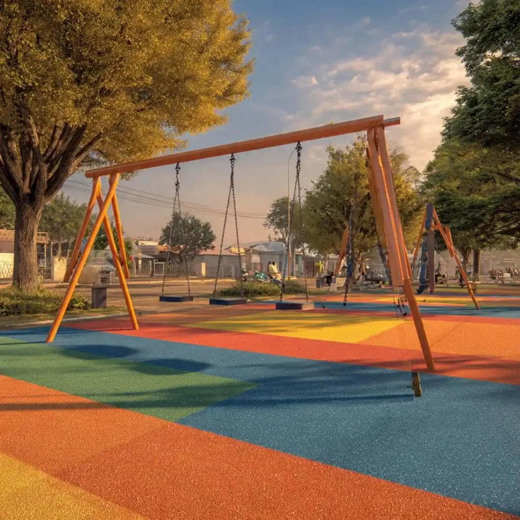 Shock-absorbing playground surface installed beneath play equipment in Bulawayo